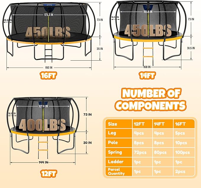 14FT & 16FT Trampoline for Kids & Adults, Big Round Trampoline with Basketball Hoop, Sprinkler &