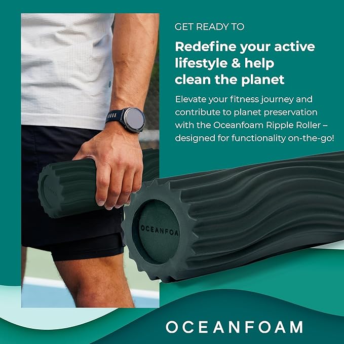 Oceanfoam Ripple Travel Foam Roller (11" x 3.35") Firm Mini Foam Roller for Physical Therapy, Deep