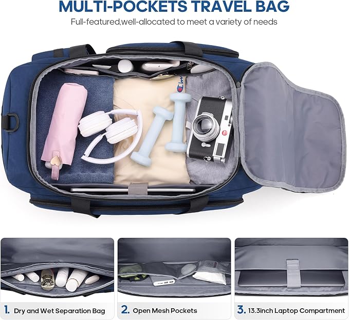 Gym Bag for Men and Women with Shoe & Laptop Compartment, 3-in-1 Sports Travel Duffel Bag