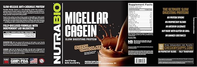 NutraBio Casein Protein Powder, Micellar Casien Powder, 25g Slow Digesting Protein, Helps Keep You