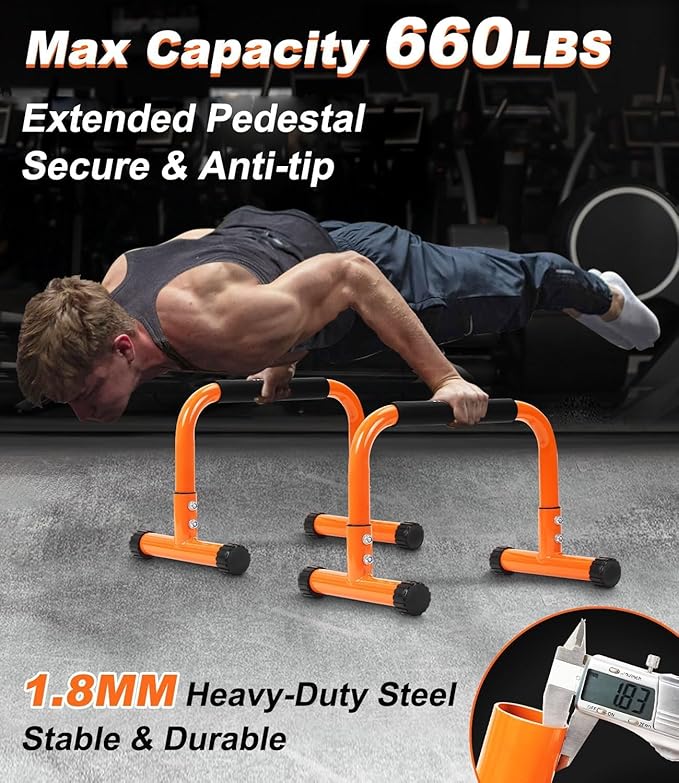 Push Up Bar, 12 Inch High Non-Slip Parallettes Bars & Dip Bars With Foam Handles, Heavy-Duty No