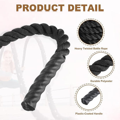MECCANIXITY Battle Rope 10ft x 1.5 Inch Polyester Workout Rope Heavy Fitness Exercise Rope for