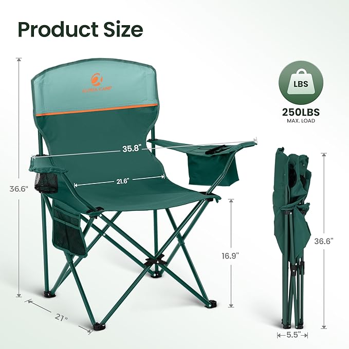 HIGH POINT SPORTS 2 Pack Portable Camping Chair for Adults, Folding Outdoor Camp Chair Lightweight