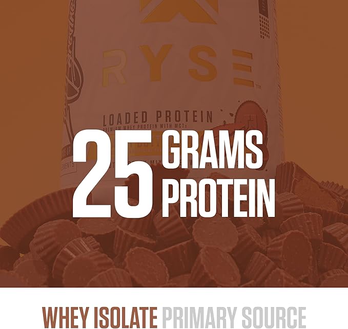 RYSE Loaded Protein Powder - Peanut Butter Cup - 25g Whey Protein Isolate & Concentrate with