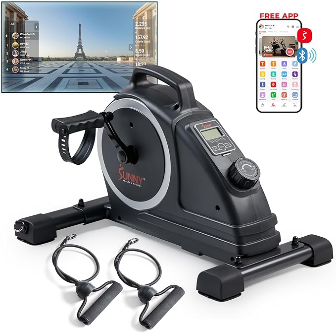 Sunny Health & Fitness Dual Function Under-Desk Bike Trainer, Mini Exercise Machine for Senior