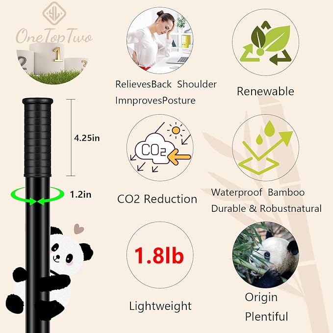 5ft Yoga Stick from Natural Bamboo with Non-Slip Handle-Stretching Stick for Mobility