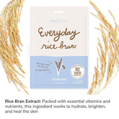 FACETORY K Beauty Face Mask Skin Care - Everyday RICE BRAN Soothing Sheet Mask | Plant-Based Rice