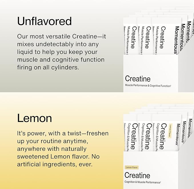 Momentous Creatine Lemon Monohydrate Powder - Creapure Creatine Powder - Supports Strength, Lean
