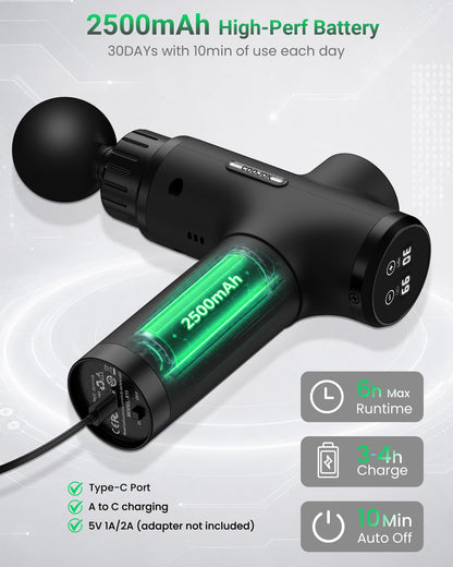 Massage Gun, Deep Tissue Percussion Massager 30 Speeds for Pain Relief