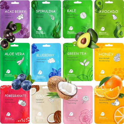 24 Pack Sheet Face Masks Skincare for All Skin Types, Hydrating Face Mask Beauty Suitable for