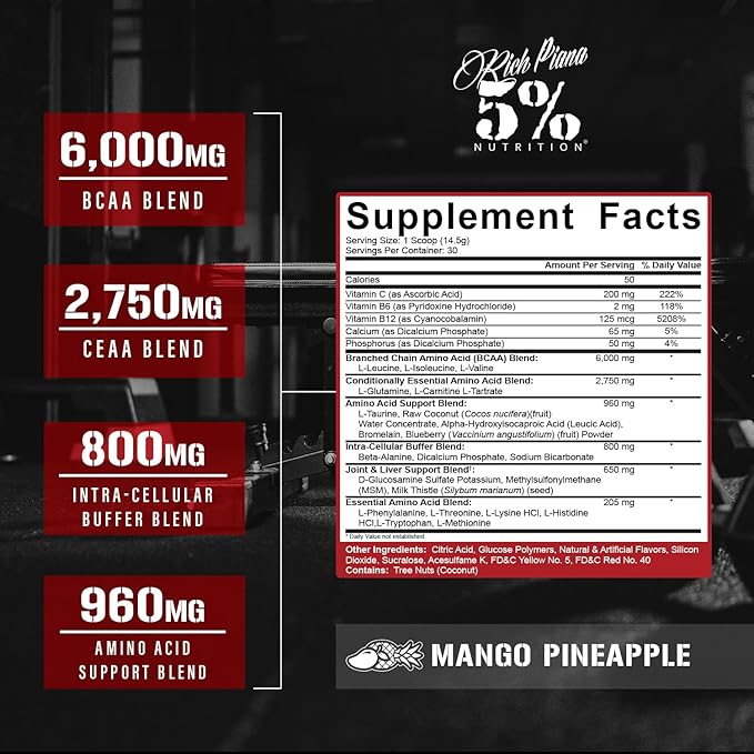 5% Nutrition Rich Piana AllDayYouMay BCAA Powder | Premium Intra & Post Workout Amino Acids