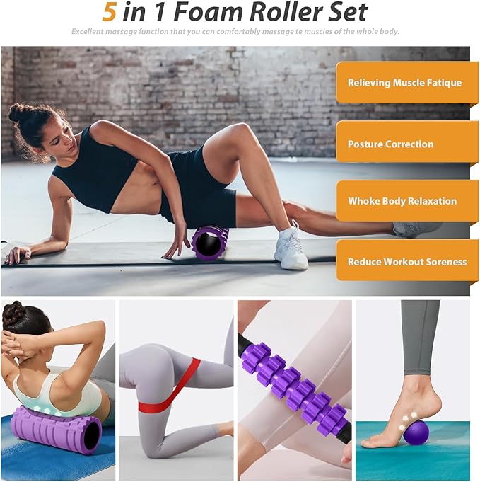 5 in 1 Foam Roller Set for Deep Tissue Muscle Massage, High Density Trigger Point Fitness Patented