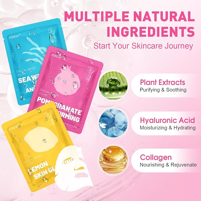 12 Pack Collagen Hydrating Face Masks Skincare, Sheet Face Mask for All Skin Types, Facial Masks