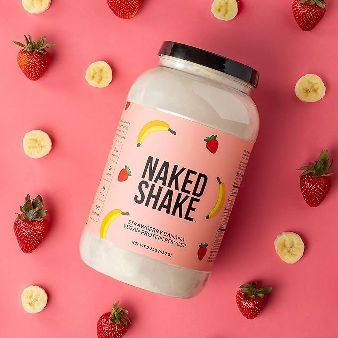 Naked Shake - Vegan Protein Powder, Strawberry Banana - Flavored Plant Based Protein with Mct Oil