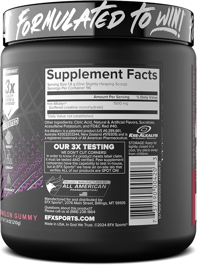 EFX Sports Kre-Alkalyn EFX Powder | pH Correct Creatine Monohydrate Powder Supplement | Strength