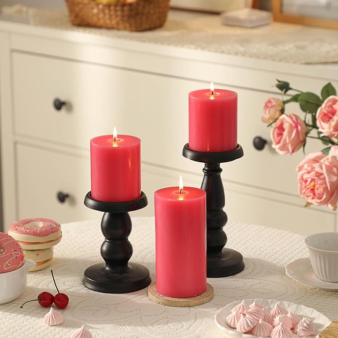 3x4 Inch Pink Pillar Candles Set of 3-Decorative Unscented Pillar Candle, Long Burning Dripless