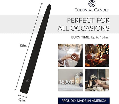 Colonial Candle Unscented Taper Candle, Handipt Collection, Black, 12 in, Pack of 12 - Up to 10