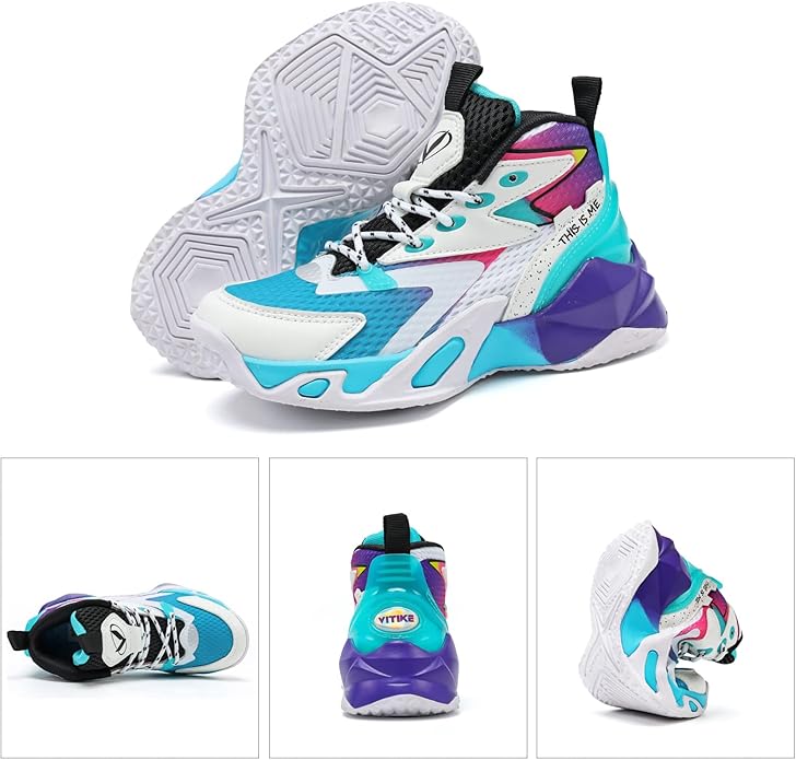 VITUOFLY Kids Basketball Shoes Boys Air Cushion Sneakers Girls Mid Top School Hoops Shoes Non-Slip