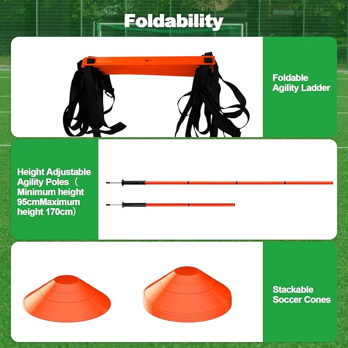 24Pcs Soccer Agility Training Equipment Set Ultimate Agility Poles Cones Ladder More for Quick