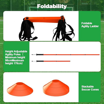 24Pcs Soccer Agility Training Equipment Set Ultimate Agility Poles Cones Ladder More for Quick