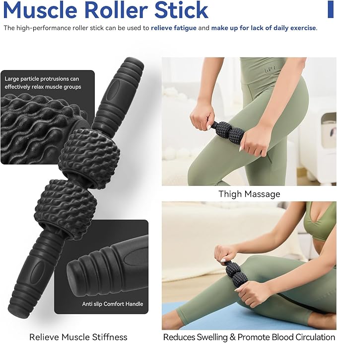 5 in 1 Foam Roller Set, High Density Foam Roller, Muscle Roller Stick, Massage Ball, Resistance