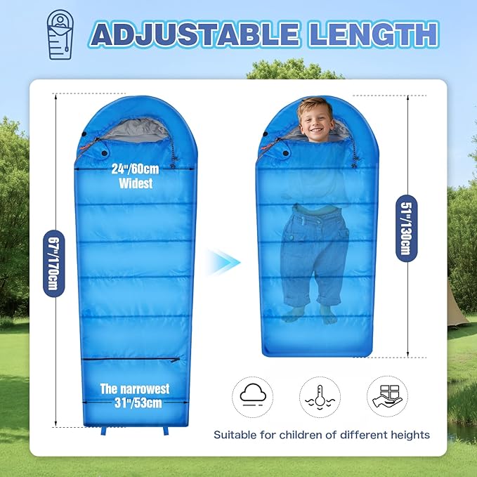 REDCAMP Kids Mummy Sleeping Bag for Camping, 3 Season Cold Weather Sleeping Bag Fit Boys,Girls &