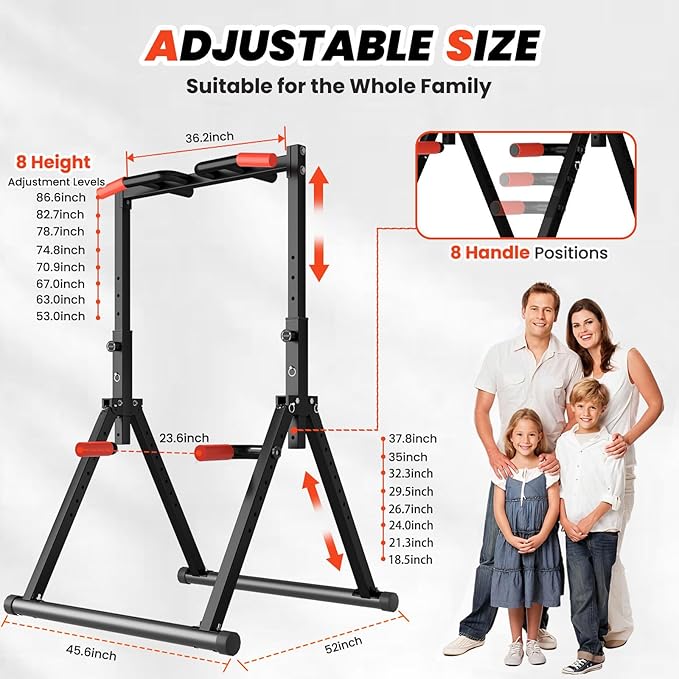 DOBESTS Foldable Power Tower Pull Up Bar Dip Station Adjustable Multifunction Workout Pull Up Tower