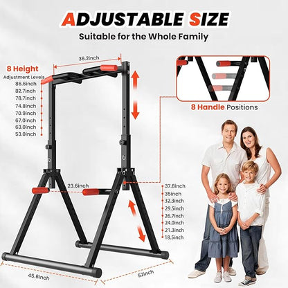 DOBESTS Foldable Power Tower Pull Up Bar Dip Station Adjustable Multifunction Workout Pull Up Tower