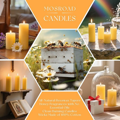 2x5 Inch Beeswax Candles, 4 Packs, 100% Natural Beeswax Pillar Candles, 52 Hours Burn Time, Pure