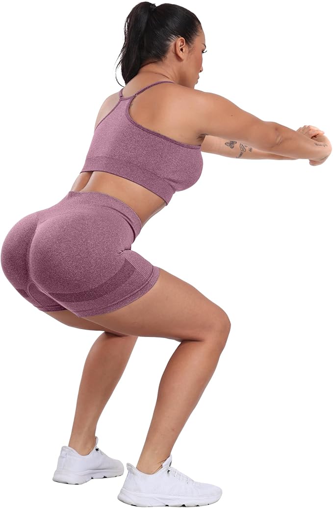 CHRLEISURE Women's 4 Packs Workout Gym Shorts, High Waisted Butt Lifting Scrunch Butt Seamless