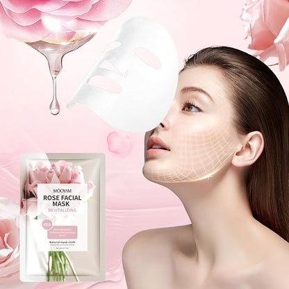 15 Sheets Face Masks Skincare, Rose Pink Hydrating Facial Masks for Women Skin Care, Deeping