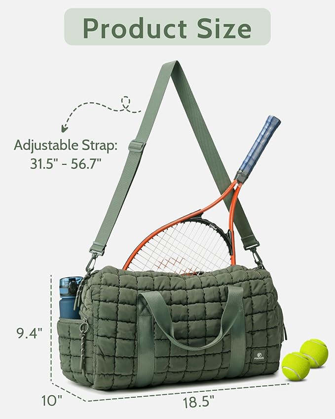 Quilted Duffel Bag for Women, Puffer Gym Duffle Bag with Shoe Compartment Lightweight Large