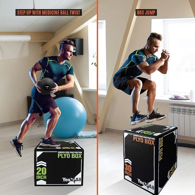 Yes4All 3-in-1 Soft-Padded Plyo Box With Wooden Core, Non-Slip Multi-Use Cushioned Plyometric Jump