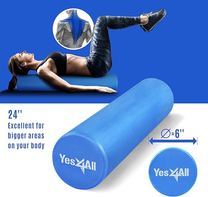 Yes4All EVA Firm Foam Roller for Back - Round Back Roller for Exercise, Yoga & Pilates 12/18/24/36