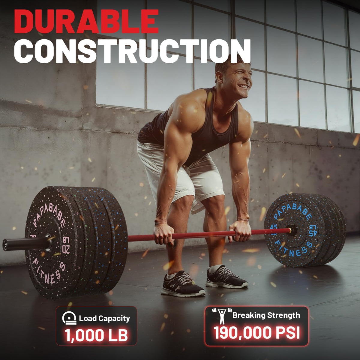 PAPABABE 7ft Barbell Olympic Barbell 1000lb Capacity Home Gym Red Elite