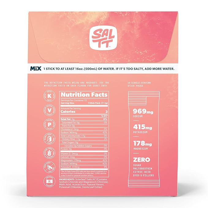 SALTT Electrolytes Powder Packets, Fruit Variety Pack (15 Packets) - Magnesium, Potassium, Sodium