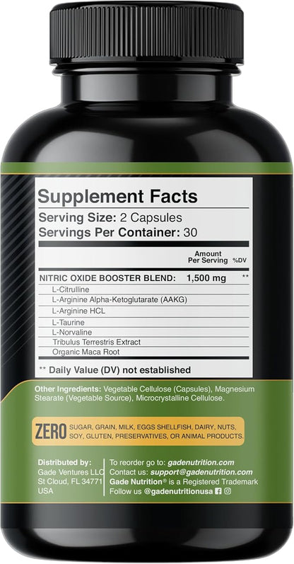 Gade Nutrition Nitric Oxide Supplement - L Arginine Capsules ??Helps to Improve Energy, Endurance &