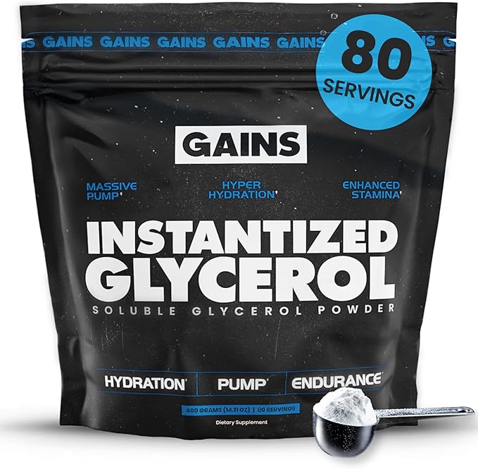 Gains in Bulk Instantized Glycerol Powder, Pre Workout Formula for Muscle Recovery, Pump and