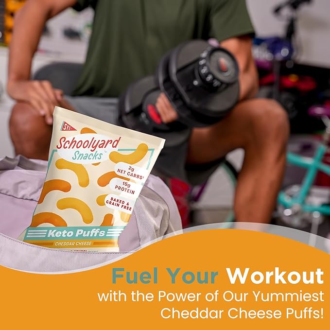 Schoolyard Keto Snacks - Cheddar Cheese - 15g Protein Puffs, Low Carb, Low Sugar - Gluten Free
