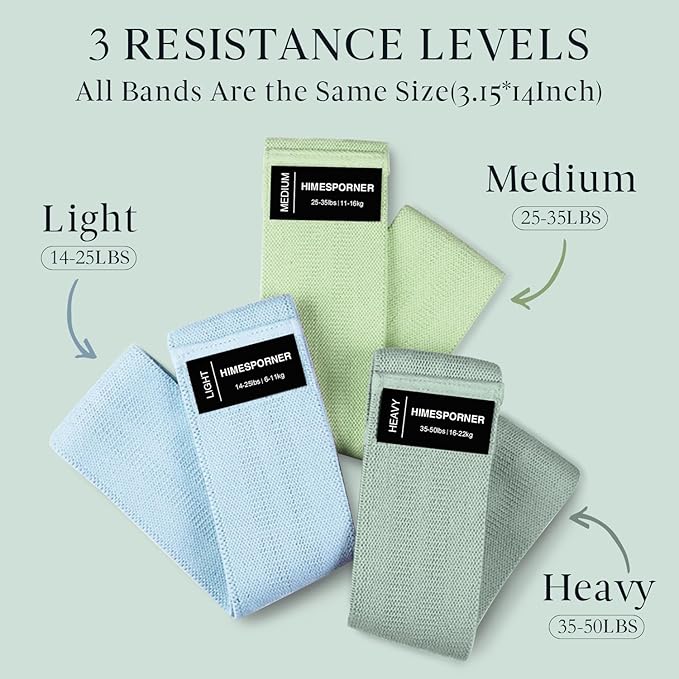 Wide Fabric Resistance Bands for Working Out, 3 Level Non-Slip Exercise Booty Bands for Women & Men
