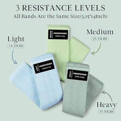 Wide Fabric Resistance Bands for Working Out, 3 Level Non-Slip Exercise Booty Bands for Women & Men