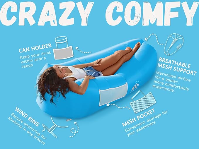 WEKAPO Inflatable Lounger with Pump-Effortless Setup, Ultra-Comfy & Lightweight -Perfect Blow up