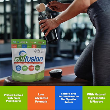 Rawfusion- Vegan Protein Powder, Vanilla Bean - 60 Servings 21g of Plant Based Protein, Low Net