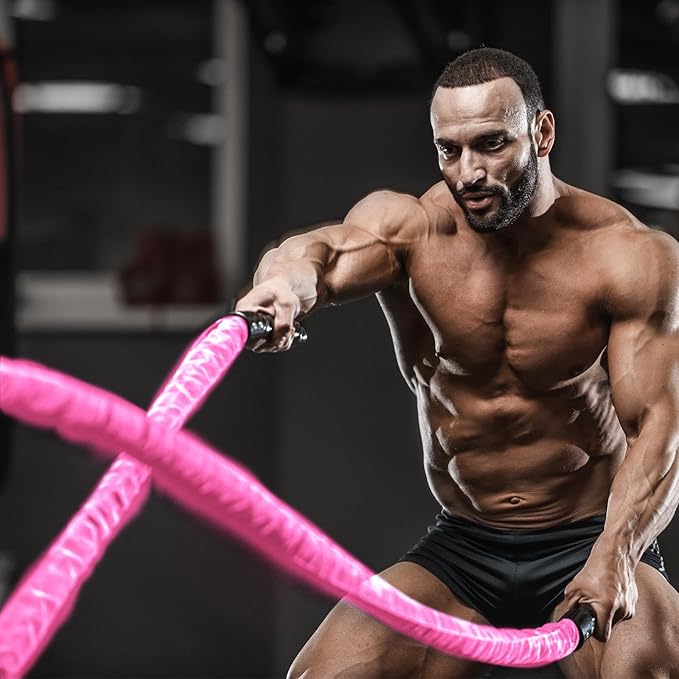 Battle Ropes Pink Workout Rope 1.5inch Battle Ropes for Home Gym 30ft Exercise Ropes for Working