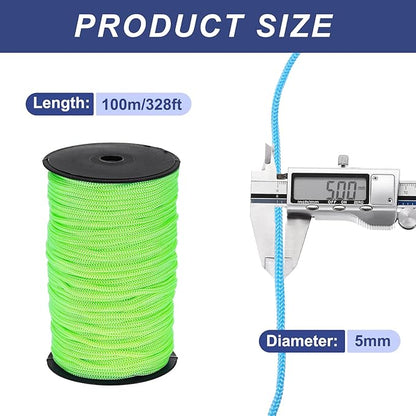 MECCANIXITY 3/16 Inch Polypropylene Rope Braided Ropes, 328ft Nylon Rope Hollow Utility Cord for