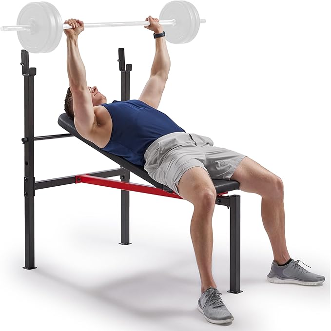 Sunny Health & Fitness Compact Premium Incline Bench Press Bar Rack Set & Optional Leg Extension