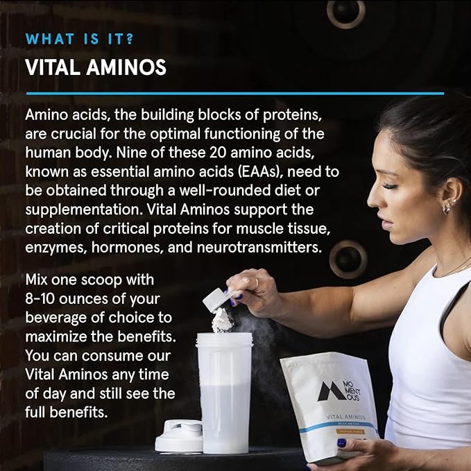Momentous Vital Aminos Powder Supplement - BCAA & EAA - Tropical Punch - NSF Certified for Sport