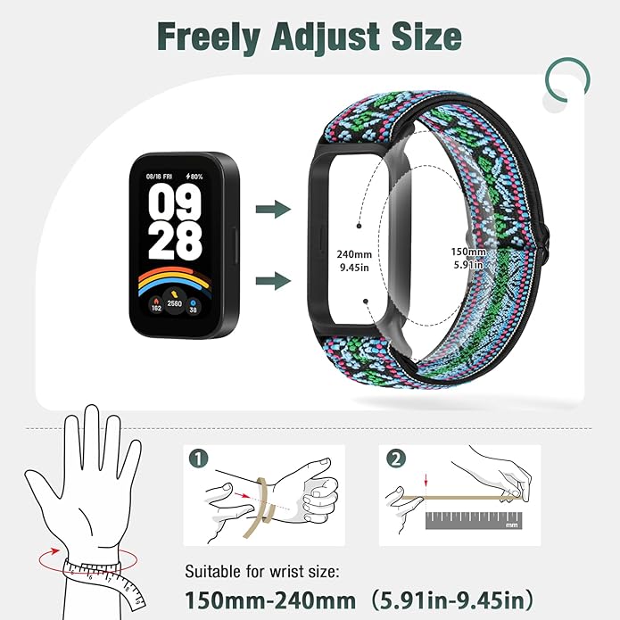 2 Pack Elastic Bands Compatible with Xiaomi Smart Band 9 Active Women Men, Soft Nylon Replacement
