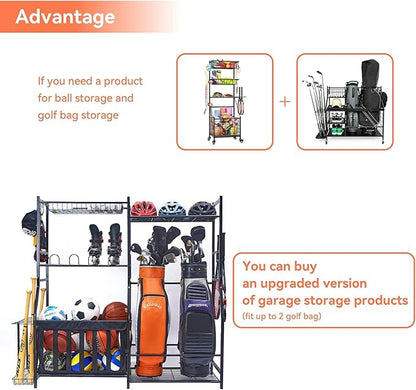 WALMANN Garage Sports Equipment Organizer, Golf Bag Stand for Garage Ball Storage Rack