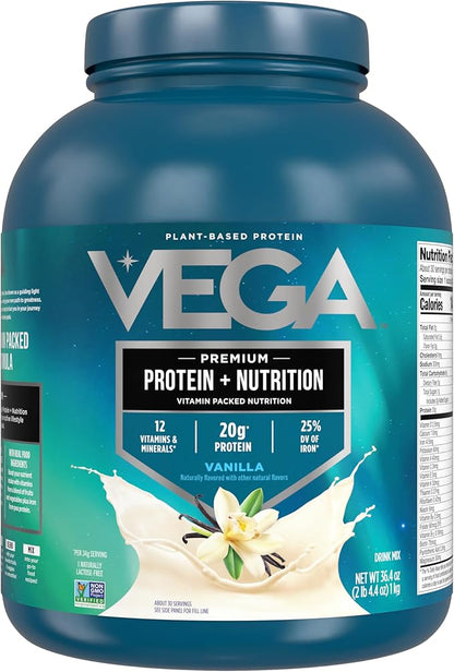 Vega Protein + Nutrition - 20g Plant-Based Pea Protein, Vanilla, 30 Servings, Vegan Keto Superfood